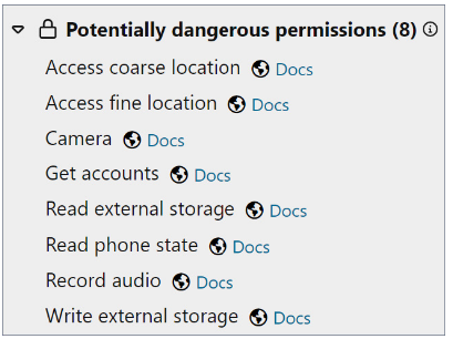 Potentially dangerous app permissions Cybersecurity Analysis of Risky Gaming App Permissions - Synopsys Report