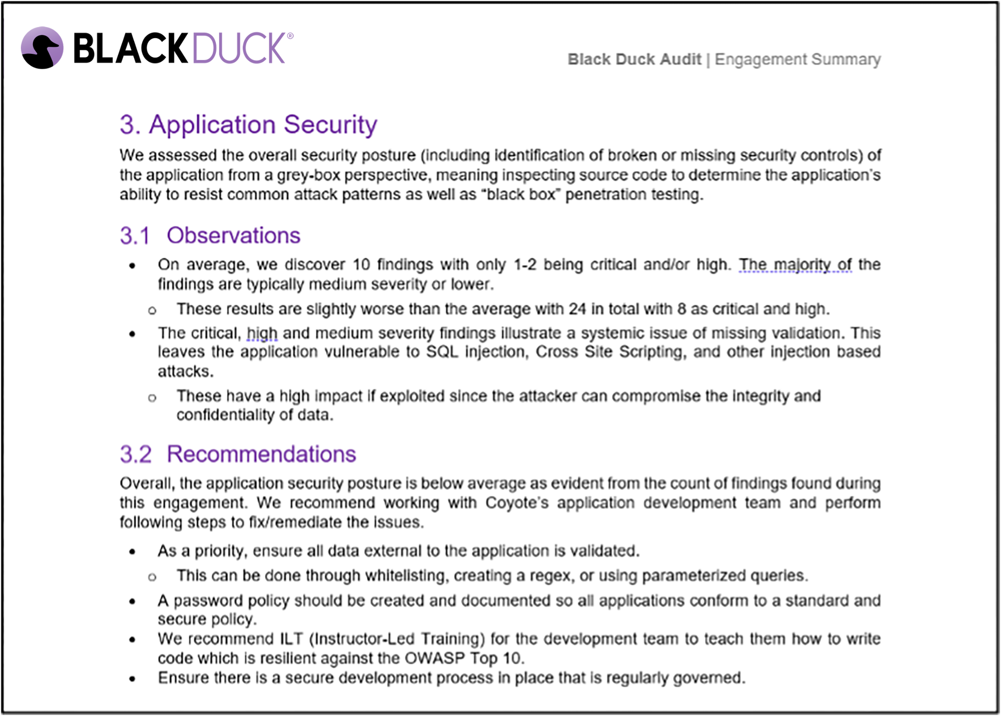 Black Duck Audit summary