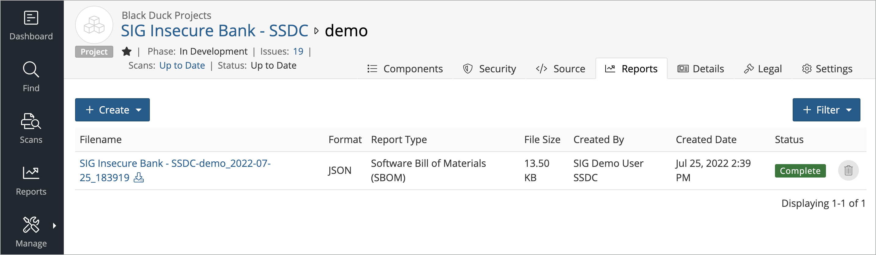 Exporting an sbom with black duck 3