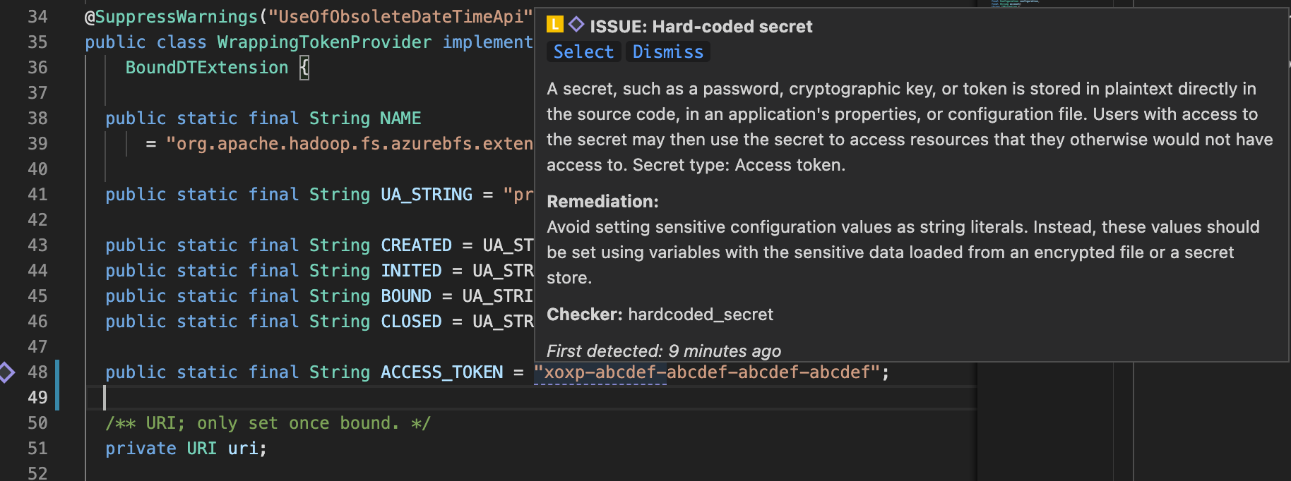 leaked access token Synopsys Code Sight Detecting Leaked Access Token in VS Code for Hard-Coded Secrets Prevention