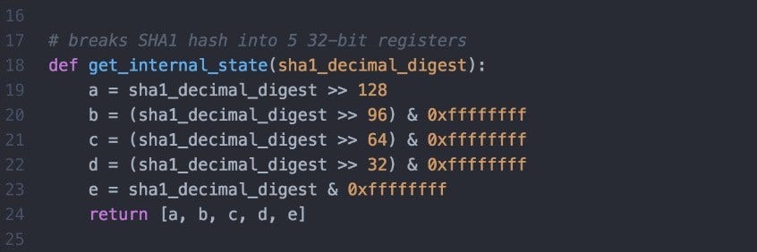 decimal digest Python Code Illustrating SHA-1 MAC Length-Extension Attack Process