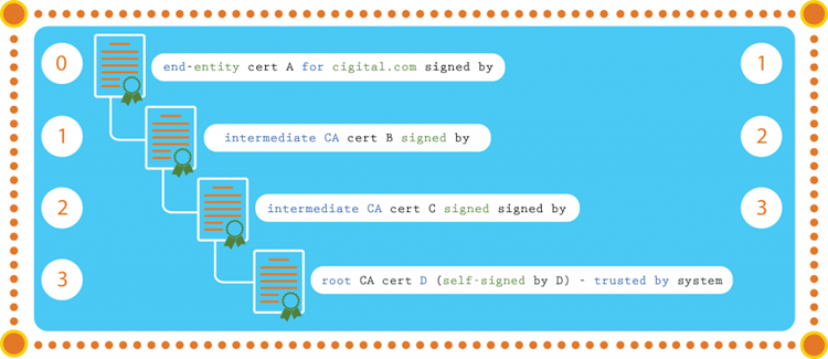 SSL MitM attack Visual Diagram of SSL Certificate Chain for Secure Internet Communication