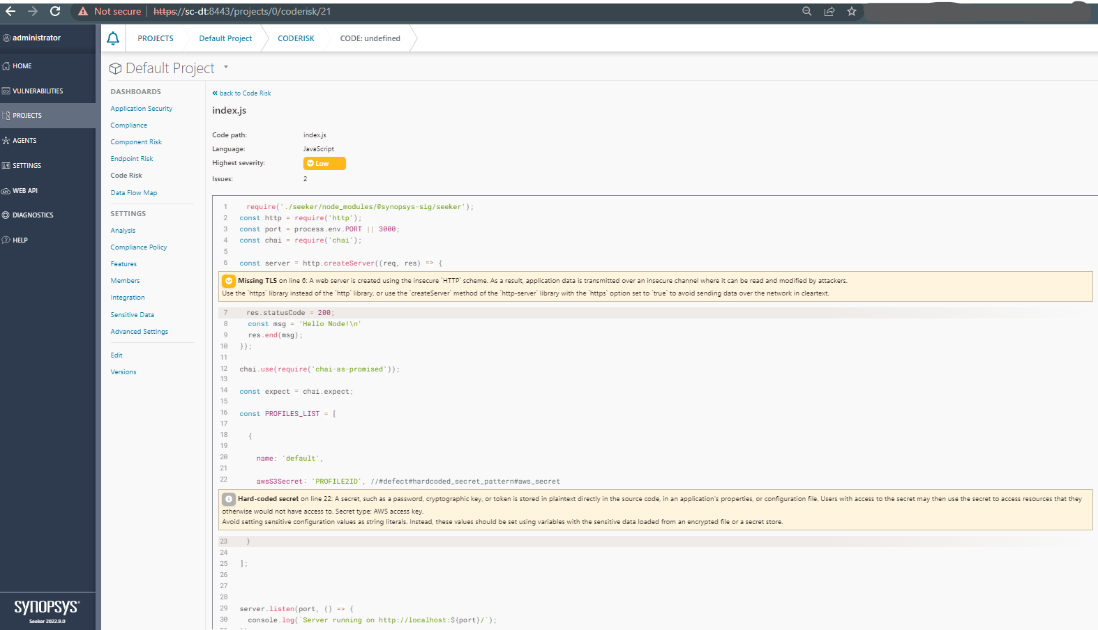 javascript code Synopsys Seeker Revealing Hard-Coded Secrets in Javascript Code